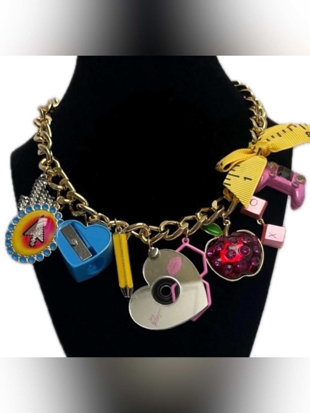 NWT Betsey Johnson Nostalgia Gold Chain Charm Necklace with Multicolor Charms